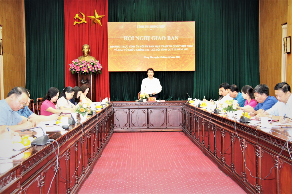 Thường trực Tỉnh ủy giao ban với Ủy ban MTTQ Việt Nam và các tổ chức chính trị - xã hội tỉnh quý III năm 2023